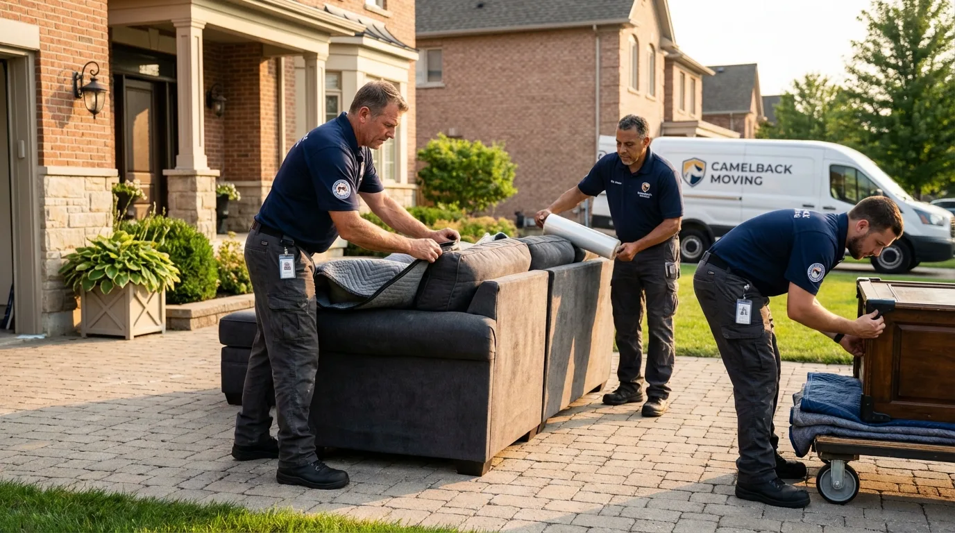 Large estate moving crew wrapping furniture in Monmouth, IL
