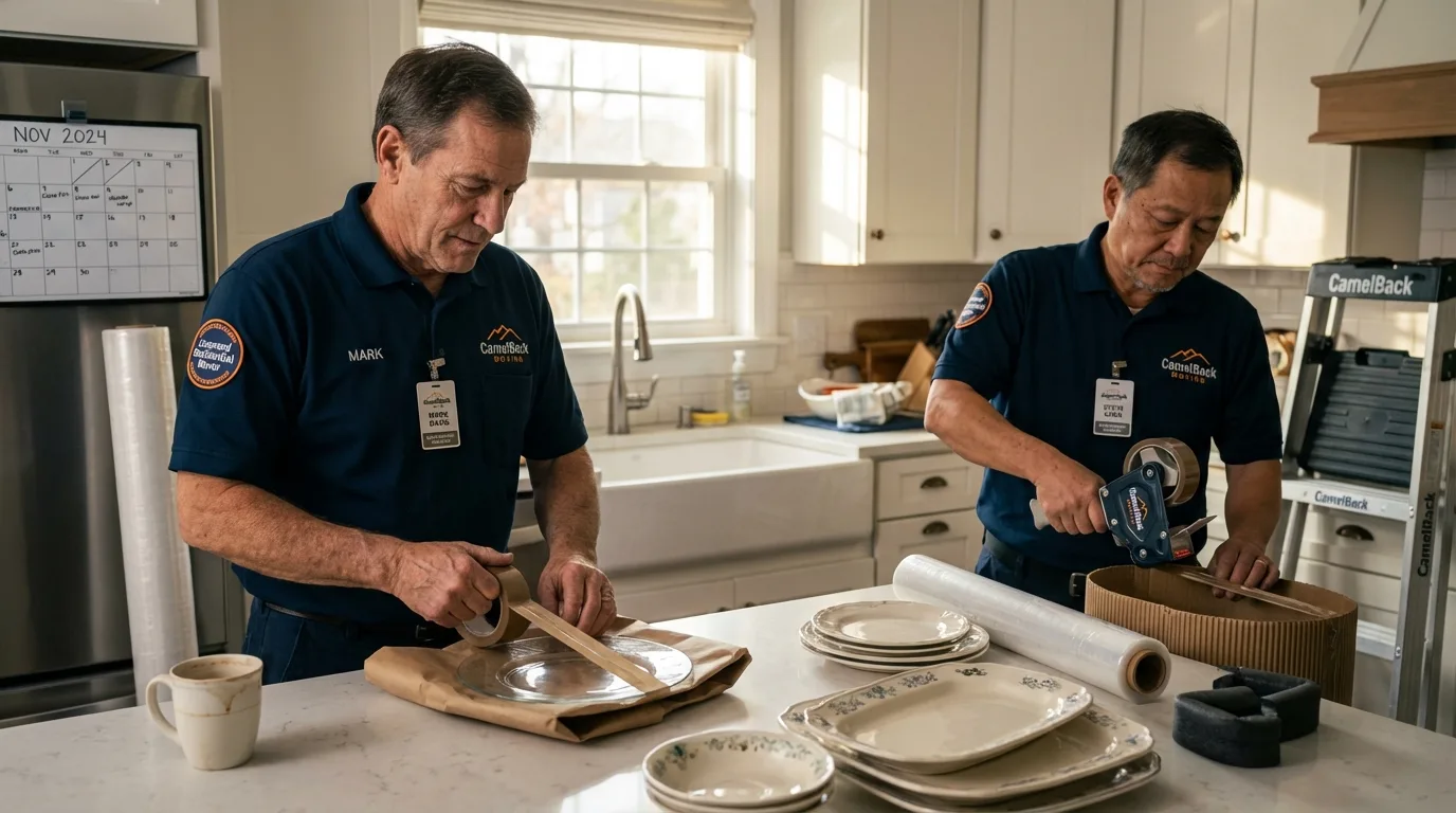 Professional crew packing kitchen dishware in Monmouth, IL